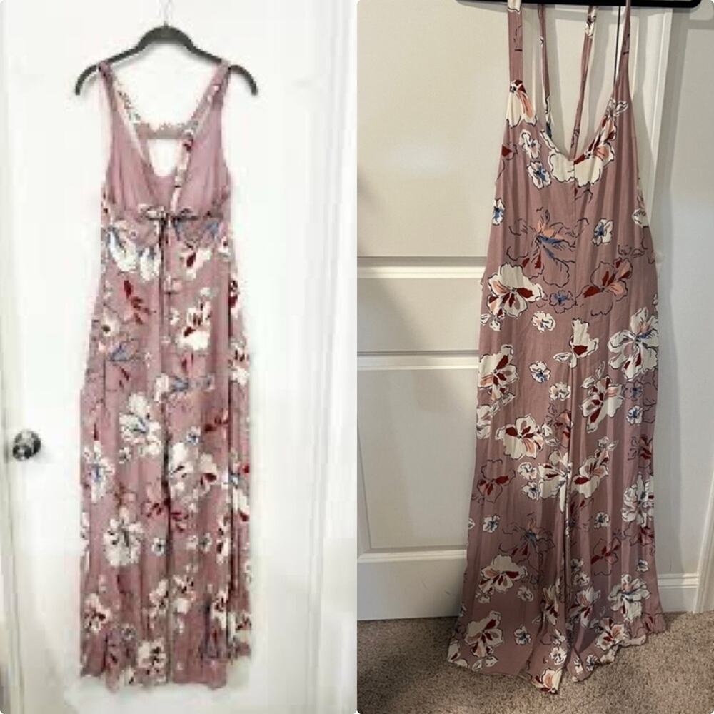 ASTR THE LABEL CRISS CROSS Floral Pink Jumpsuit